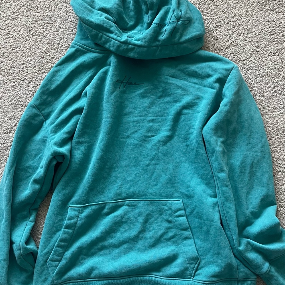 Blue Teal Hollister Hoodie. Embroidered Logo Womens